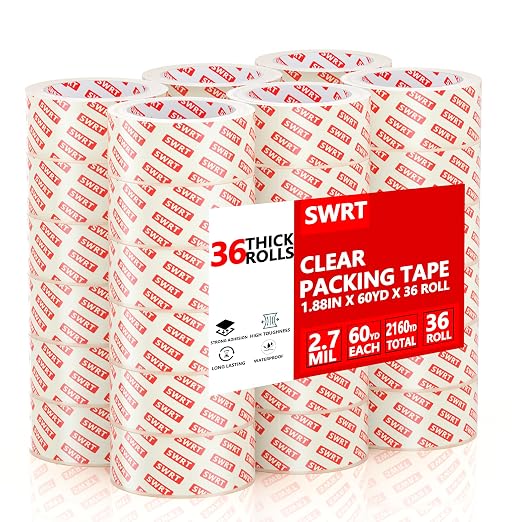 SWRT 2.7Mil Thick Ultra Clear Packing Tape, 36 Rolls Heavy Duty Packaging Tape by SWRT