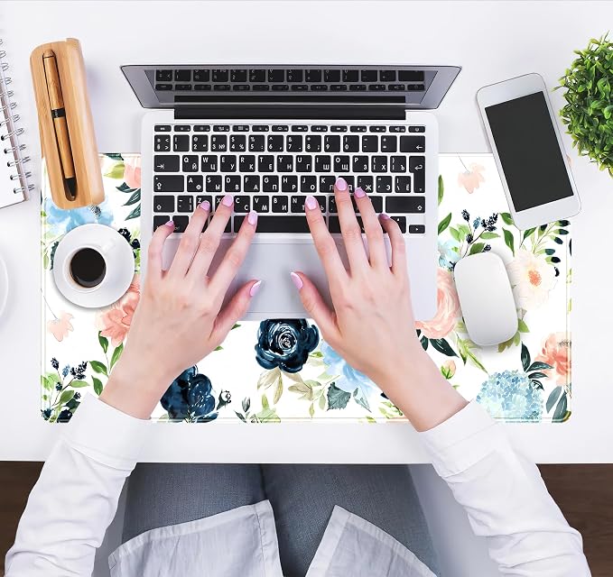 Pink Blue Floral Desk Mat Mousepad Cute Flowers Mouse Pad Gaming XL Large - Image 5