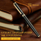 BEILUNER Black Personalized Fountain Pen, Stunning Luxury Lacquer, 24K Gilded - Image 5