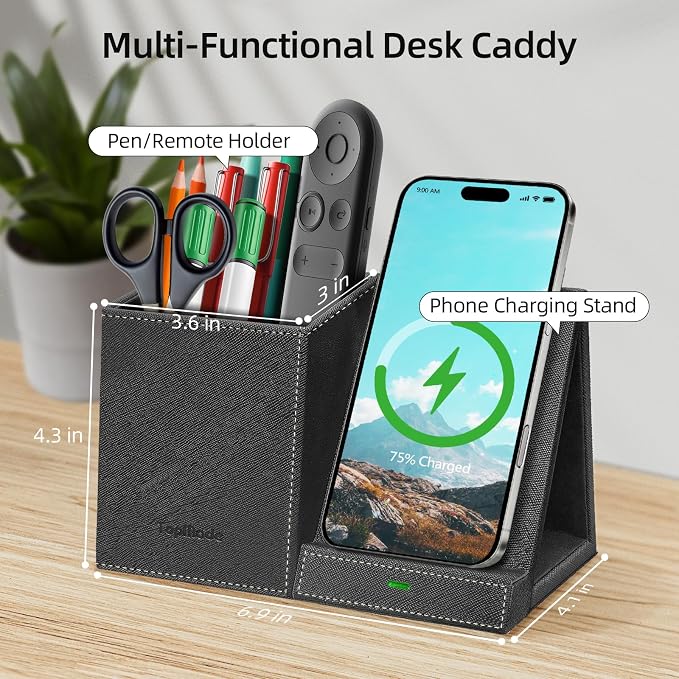 TopMade Wireless Charger with Pen Pencil Holder, Leather Mltifunctional Desk - Image 3
