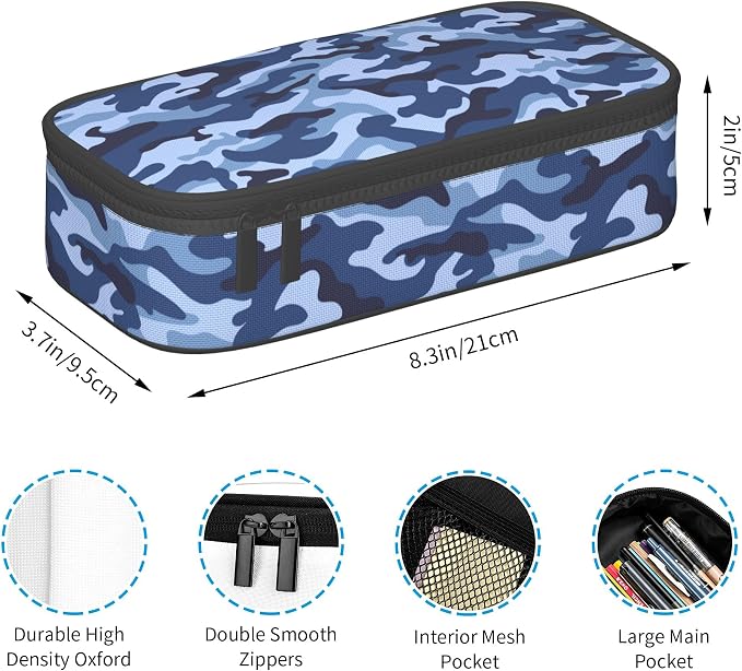 YIJIUWKIS Kids Adults Camo Style Pencil Case Blue Pencil Box - Image 3