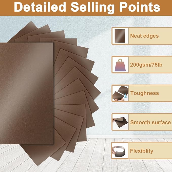 Silunkia 40 Sheets Coffee Shimmer Cardstock 8.5 x 11 Crafts Paper, 75lb Thick - Image 3