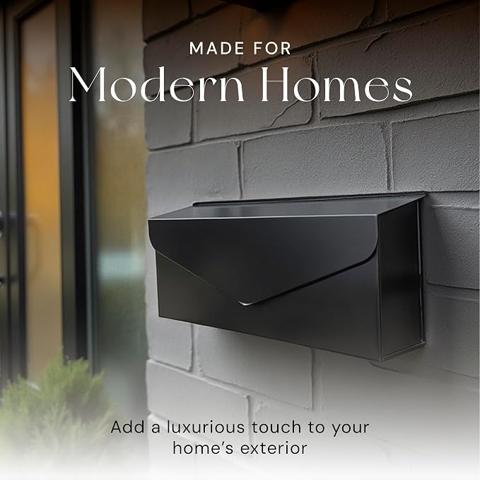 NACH Black Envelope Wall Mount Mailbox, Rust Resistant Metal Mailbox, Mailboxes - Image 2