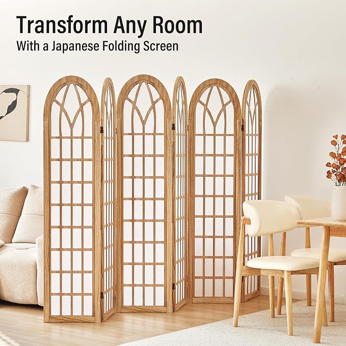 ALeesing Folding Room Divider Privacy Screen Freestanding 6-Panel Shoji Style - Image 8