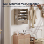 HOOBRO Wall File Organizer, Mail Organizer Wall Mounted, Wooden Mail Sorter - Image 2