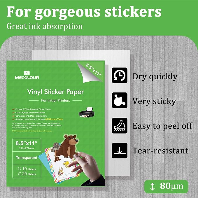 MECOLOUR Clear Sticker Paper Printable Vinyl - Image 2