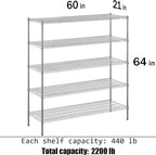 Regal Altair 21" Deep x 60" Wide x 64" Height Wire Shelving Kit | 5-Tier | NSF - Image 3