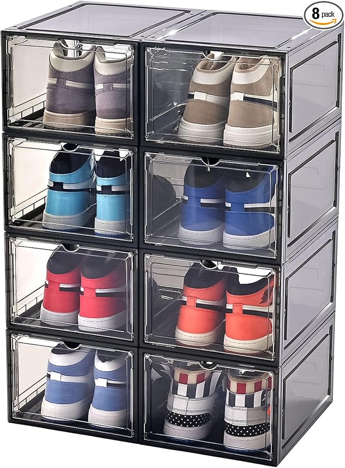 KEFA XL Shoe Storage Box, 8 PACK Shoe Boxes Clear Plastc Stackable Organizer by KEFASTORAGEBOX