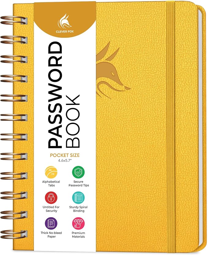Clever Fox Password Book Spiral – Mini Internet Address & Password Organizer by CleverFox