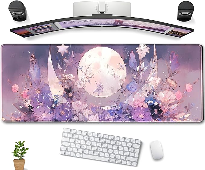 Cool Kawaii Pastel Purple Floral Desk Mat Mouse Pad Large Gaming Mousepad by DCJJM