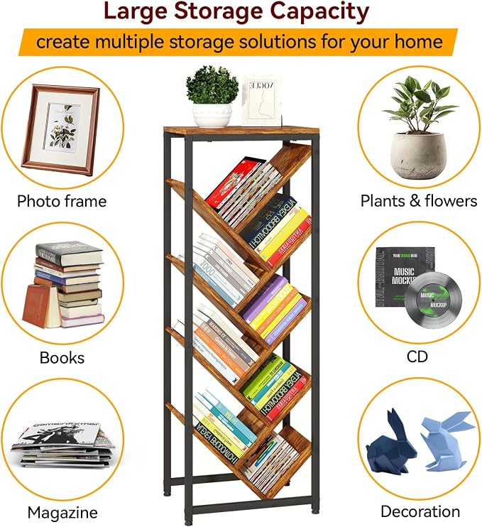 IBUYKE 9 Tier Tree Bookshelf, Floor Standing Wood Bookshelf - Image 7