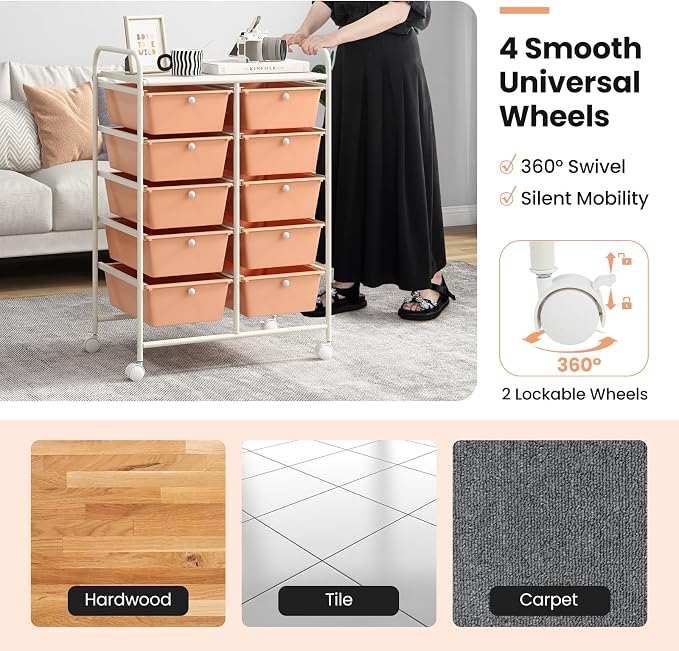 GLACER 10 Drawer Rolling Cart, Storage Cart - Image 6