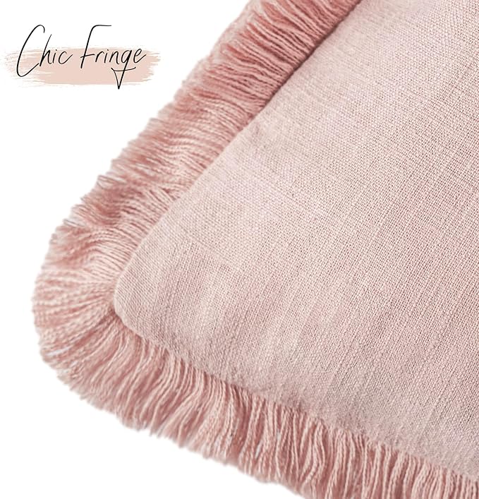 Foindtower Set of 2 Decorative Linen Fringe Throw Pillow Covers Boho Farmhouse - Image 3