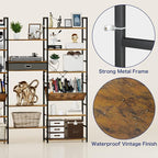 NUMENN Triple Wide 6 Tier Bookshelf, Adjustable Rustic Industrial Style Book - Image 7