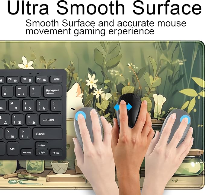 Cute Desk Mat Green Plant Cat Kawaii Sage Mouse Pad Gaming XXL Large Mousepad - Image 5