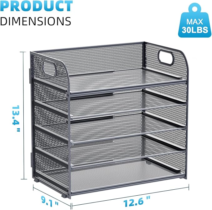 Marbrasse Paper Organizer Letter Tray, 5 Tier Mesh File Organizer - Image 3