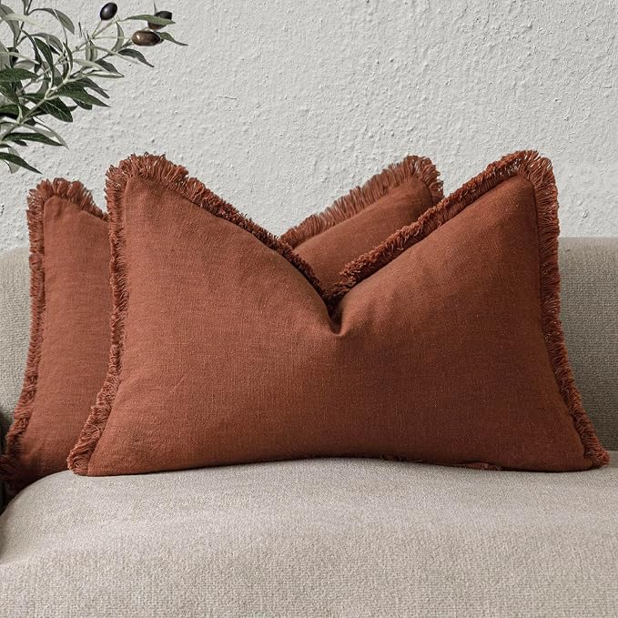 Foindtower Set of 2 Decorative Linen Fringe Throw Pillow Covers Farmhouse by Foindtower