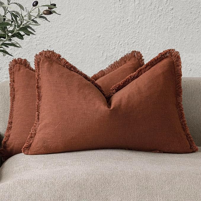 Foindtower Set of 2 Decorative Linen Fringe Lumbar Throw Pillow Covers by Foindtower