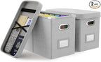 Oterri File Organizer Box with Lid, Hanging Filing File Box with Mesh Pocket by Oterri