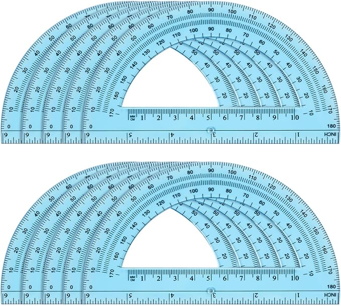 Hoiny 10 Pack Clear Protractor, 6 Inch Plastic Protractors, 180 Degrees by Hoiny
