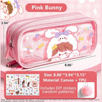UINSUE Cute Pen case Adorable Bunny Transparent 3-Layer Large Capacity Pencil - Image 6