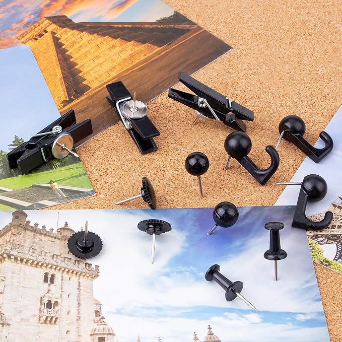 Black Push Pins Set, 5 Styles 140-count Thumb Tacks Map Pins, Steel Point and - Image 5