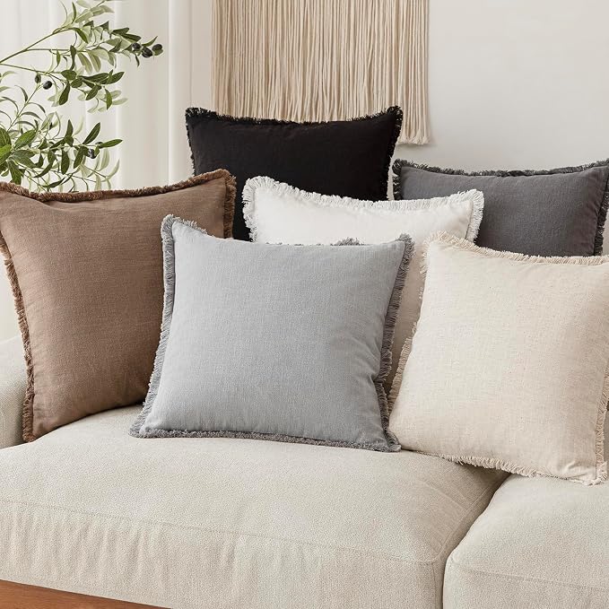 Foindtower Set of 2 Decorative Linen Fringe Throw Pillow Covers Cozy Boho - Image 7