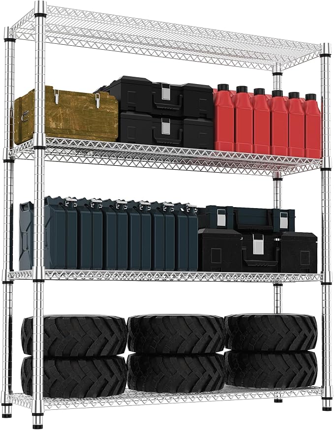 M MZG 4 Tiers Shelf 2640 lbs Steel Storage Shelving Utility Shelving Unit Steel by MEIGAOPLASTICANDMETALHKCOLIMITED