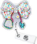 Cute Floral Bow Stethoscope Doctor Badge Reel, Funny Retractable ID Card by LINAYOHA