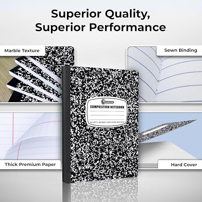 Rosmonde 50 Pack Composition Notebooks Bulk Wide Ruled, 200 Pages, 9-3/4 x 7-1/2 - Image 2