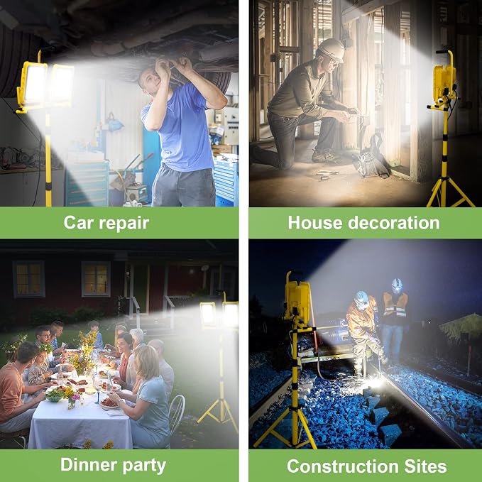 25000 Lumen Work Lights with Stand, Dual Head LED Work Light with USB & Socket - Image 7