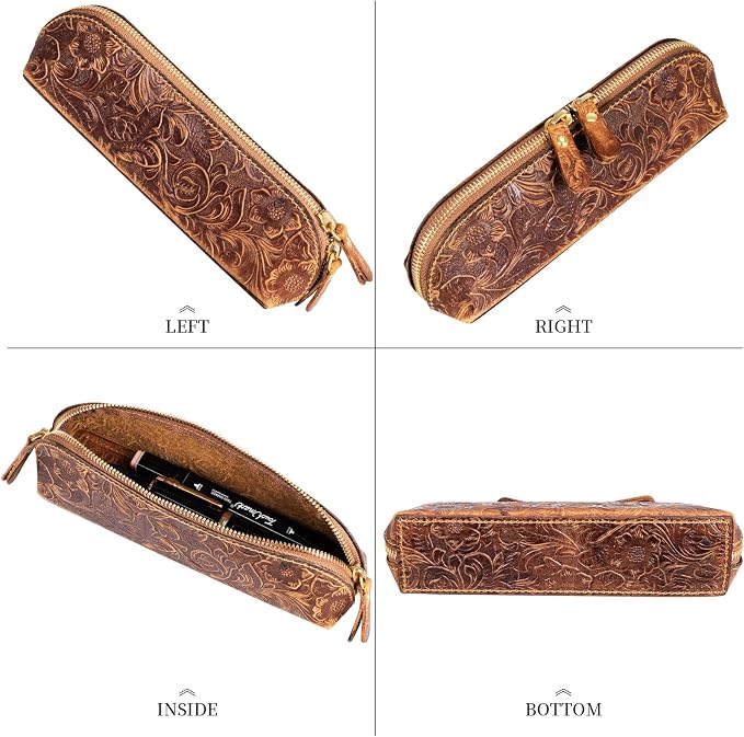 Gexmil Genuine Leather Pen Case, Full Grain Leather Pencil Holder, Hand-made - Image 4