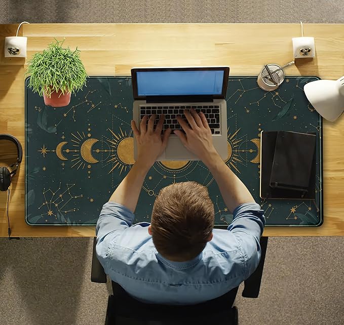 Dark Academia Mousepad Forest Green XXL Desk Mat Gold Moon Phases Large - Image 4