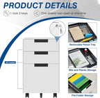 Fesbos 3 Drawer Vertical File Cabinets, Mobile Filling Cabinet - Image 7