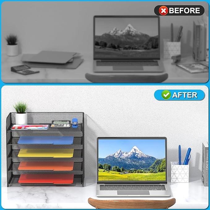 Vanulee 2 Pack Legal/A4/Letter Size Desk Paper Organizer Desktop File Organizer - Image 5