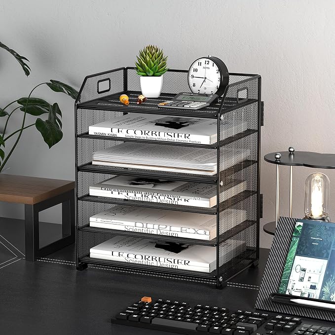 6 Tier Desk Organizer, Heavy-Duty Thick Metal Letter Tray Organizer, Large - Image 4