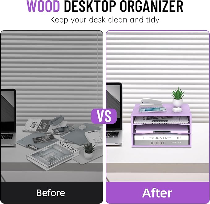 SHARKWOODS Wood Desk Organizer, 3 Tier Paper Tray Organizer - Image 6
