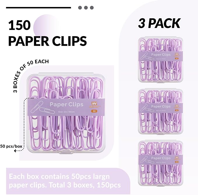 NEEWAY Colorful Large Paper Clips, 2 Inch Jumbo Paper Clips, 3 Pack of 50 - Image 3