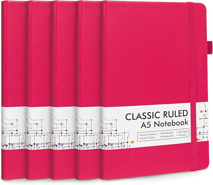 feela 5 Pack Notebooks Journals Bulk, Hardcover Notebook Classic Ruled Lined by feela
