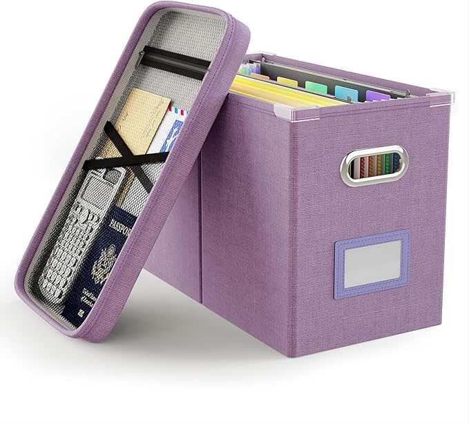 Oterri File Organizer with Lid, Hanging Filing Box with Mesh Pocket, Document by Oterri