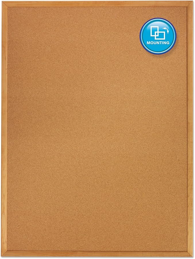 Quartet Cork Board, Bulletin Board, Oak Finish Frame - Image 3