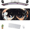 Cute Black White Cats Desk Mat Anime Cat Mouse Pad Kawaii Moon Desk Pad XL by DCJJM