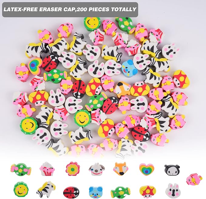200 Pieces Cartoon Cute Animal Pencil Erasers Pencil Eraser Toppers Rabbit - Image 2