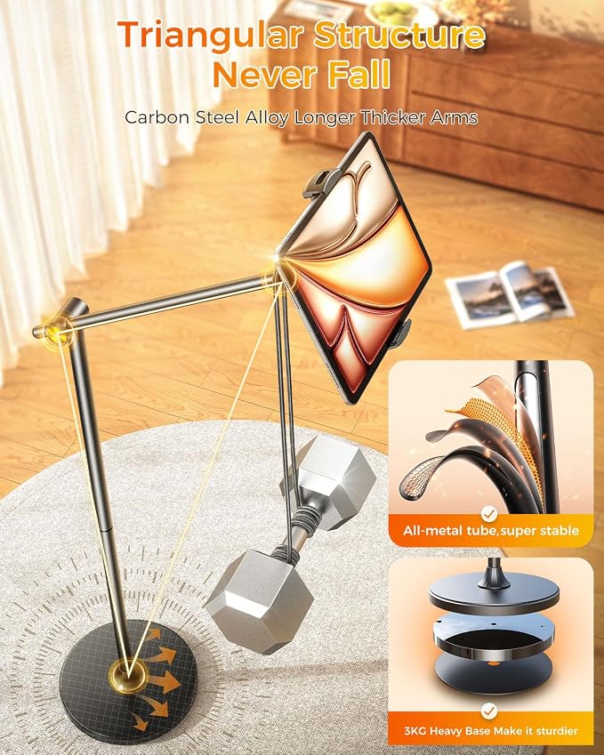 DIMONCOAT [Height-Adjustable & 360° Rotation Tablet Floor Stand Stable Base - Image 4