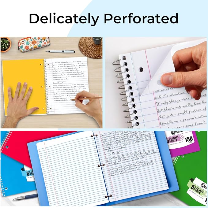 Rosmonde 720 Packs 5 Subject Notebooks, Spiral Notebook Bulk, College Ruled - Image 5