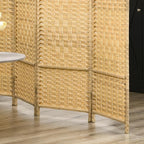 HOMCOM 4 Panel Room Divider, Hand-Woven Freestanding Wood Partition - Image 9