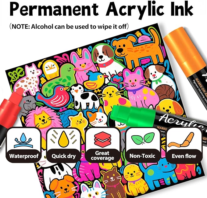 Acrylic Paint Markers, 10 Colors Poster Markers Jumbo 16mm Wide Tip Permanent - Image 5