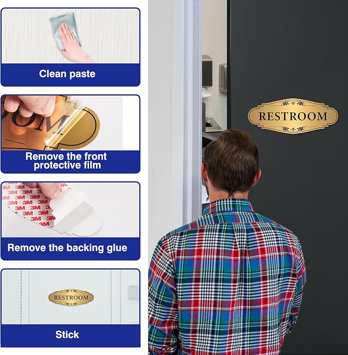 Restroom Sign Sticker for Business & Home, Self-Adhesive Brushed Gold Elegant - Image 5