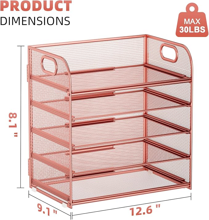 Marbrasse 5 Tier Paper Organizer Letter Tray, Mesh Desk File Organizer - Image 3