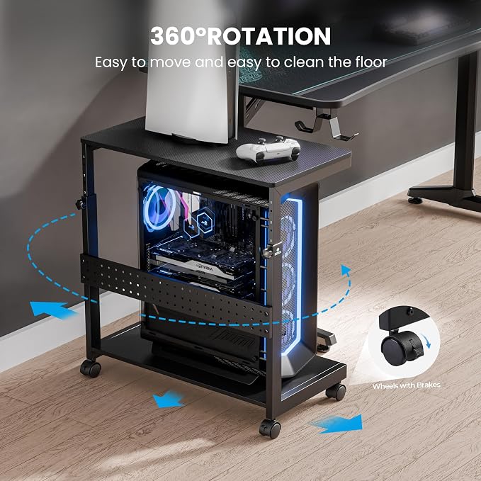 EUREKA ERGONOMIC PC Stand Computer Cart, Height Adjustable Tower Stand 2-Tier - Image 9